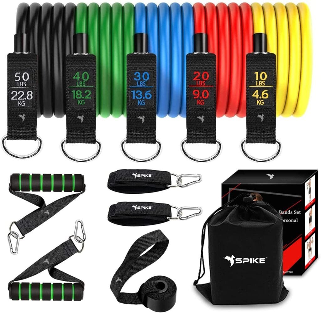 Best Home Workout Equipment for Small Space Full workout set 6 Spike Latex Resistance Band Set 11 in 1 for Men and Women for Home and Gym Exercise Pull Up Toning Bands (Spike Resistance Band Kit